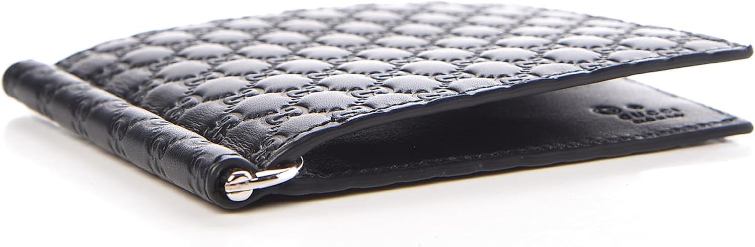 GUCCI Micro Gucci Shima Leather Black Black GG Embossed Logo Money Clip Wallet