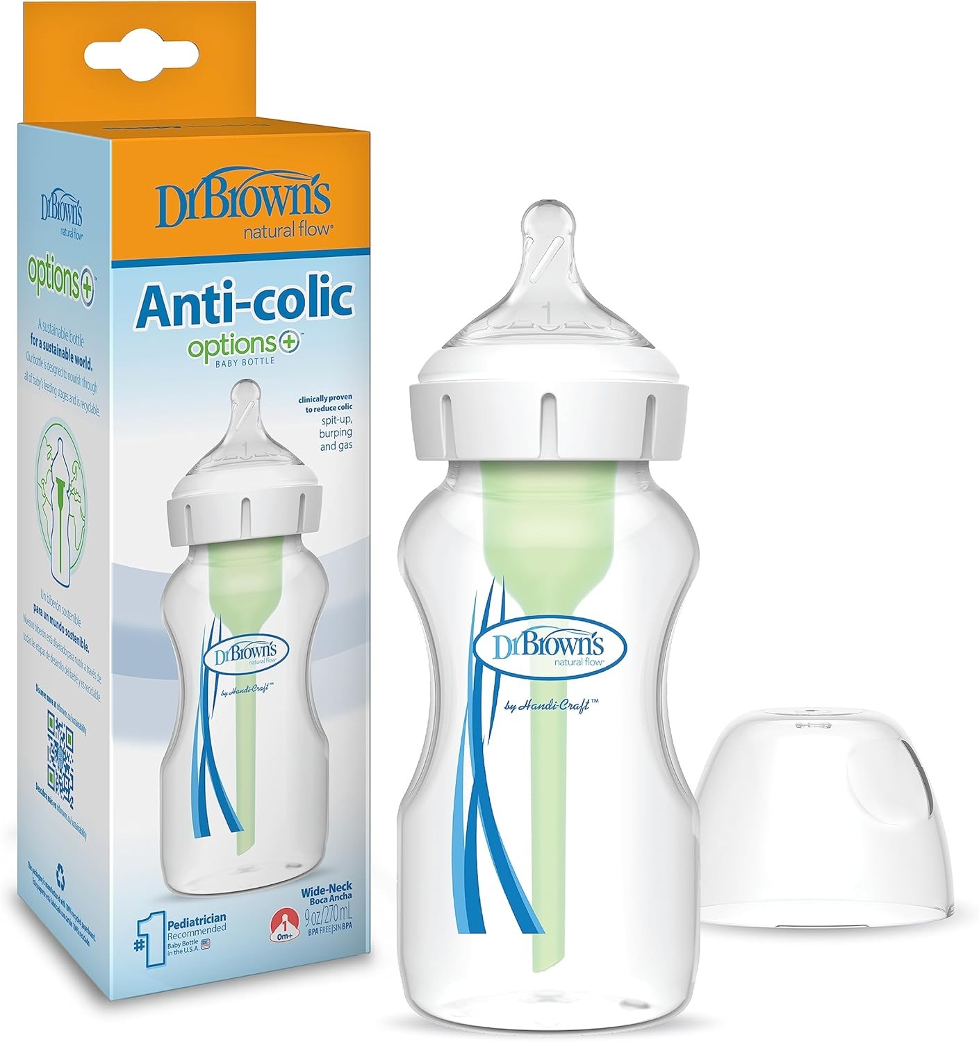 Dr. Brown's Options+ Wide-Neck Baby Bottle, 9 Ounce