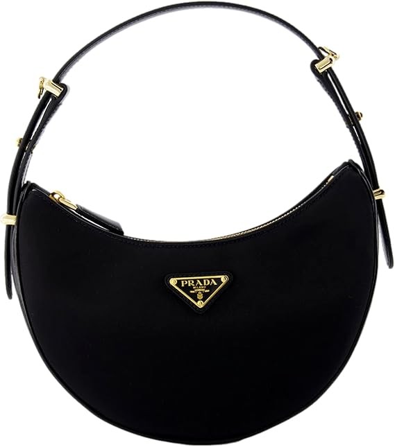 Prada Womens Arqué Re-Nylon and Brushed Leather Small Black Shoulder Bag 1BC194